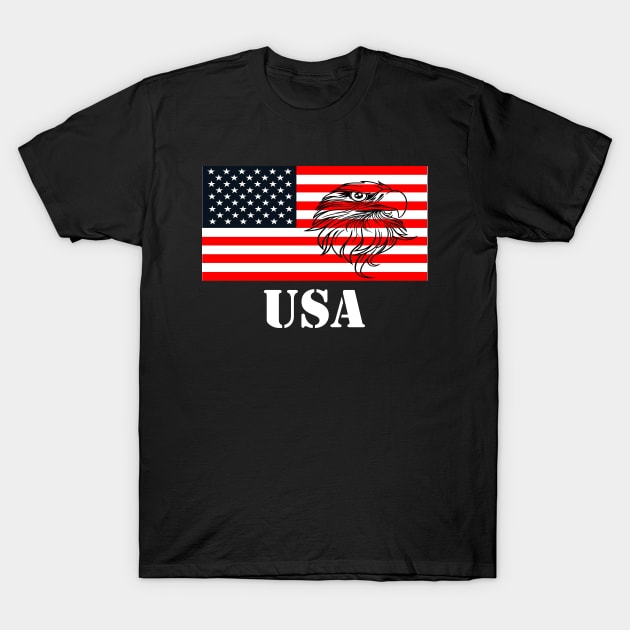 American Flag with Bald Eagle and USA logo T-Shirt by BlueDolphinStudios